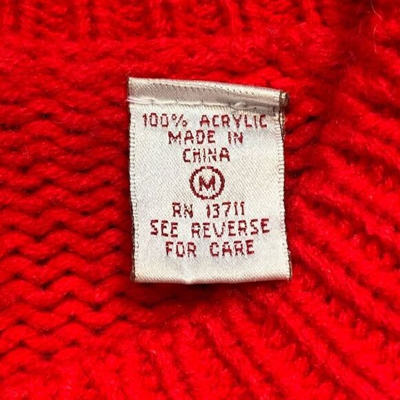 Vintage 90s Cropped Knit Cardigan Sweater Bright Cherry Red Scottie Dog Plaid - Picture 9 of 11